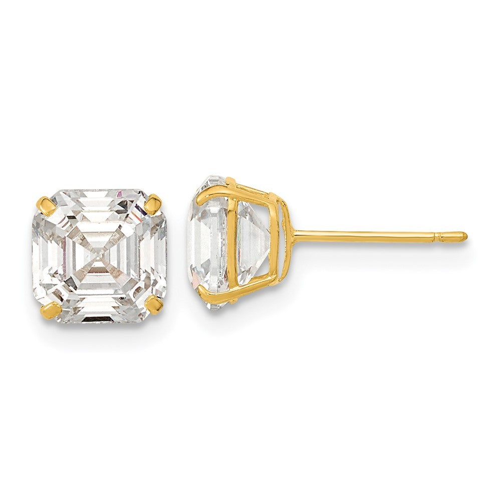 14k Yellow Gold Polished 7x7 Asscher Cut CZ Studs Earrings