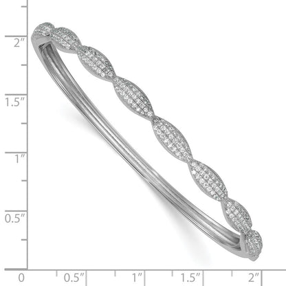 Sterling Silver Rhodium-plated Polished Fancy Scalloped CZ Hinged Bangle