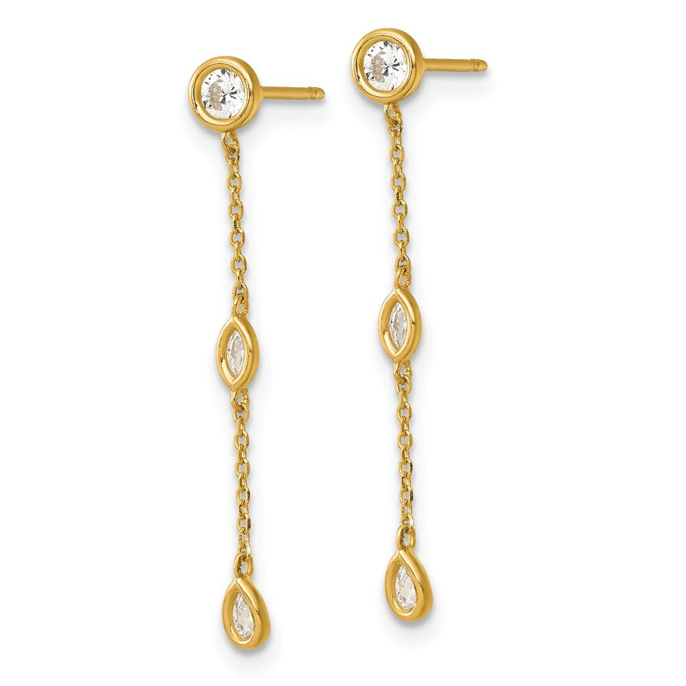 14k Yellow Gold Polished Fancy Cubic Zirconia Post Dangle Earrings