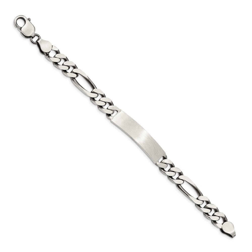 Sterling Silver 8inch Engraveable Antiqued Figaro Link ID Bracelet