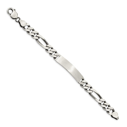 Sterling Silver 8inch Engraveable Antiqued Figaro Link ID Bracelet