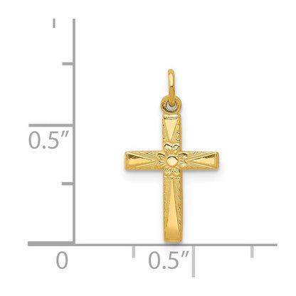 14k Yellow Gold Floral Cross Charm