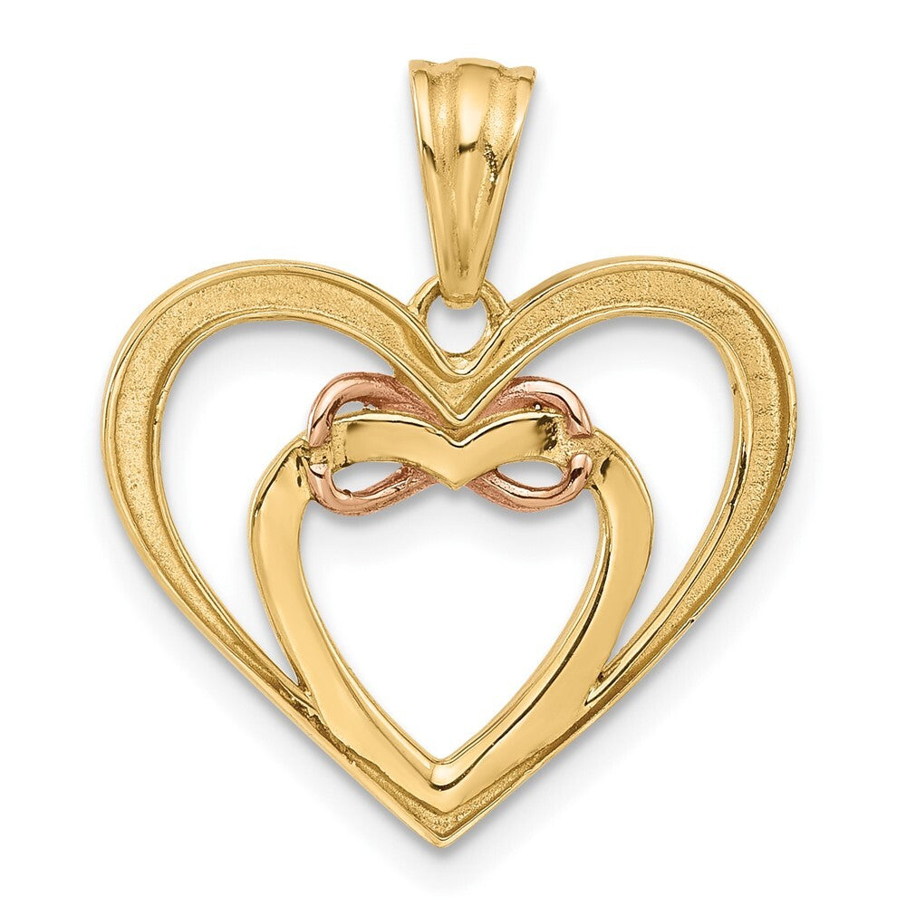 14k Two-tone Gold and White Rhodium Diamond-cut Infinity Hearts Pendant