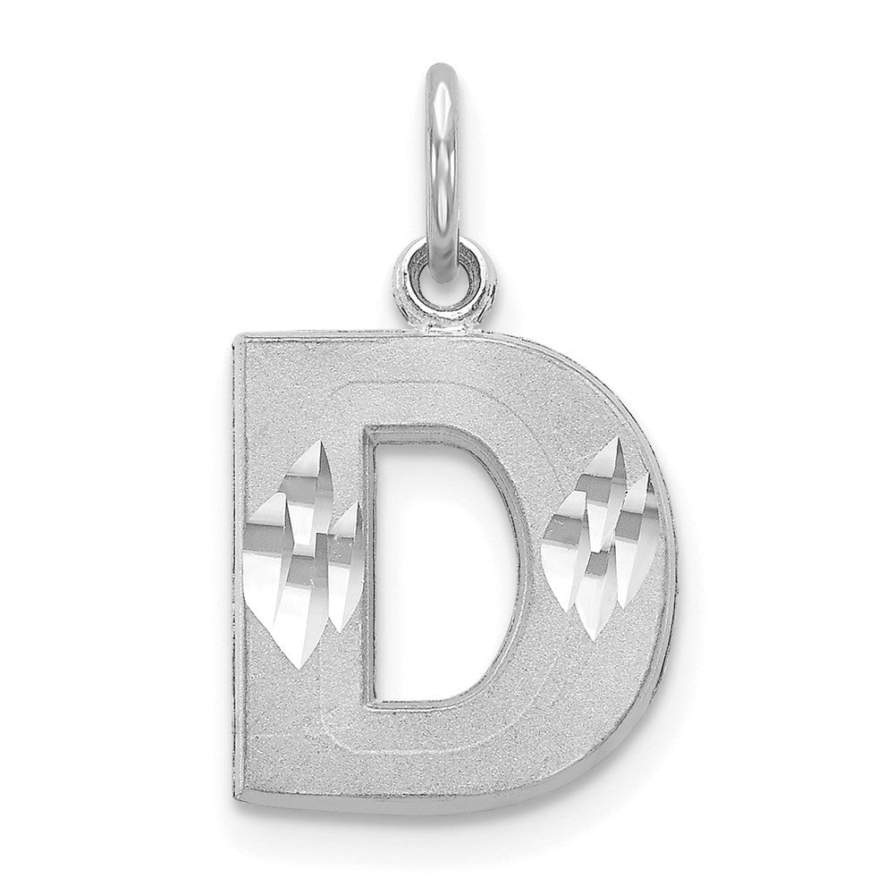14k White Gold Satin Diamond-cut Letter D Initial Charm Pendant