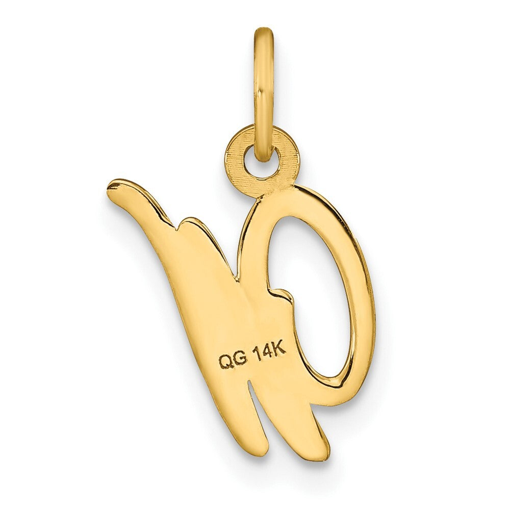 14k Yellow Gold Script Letter W Initial Charm Pendant for Women