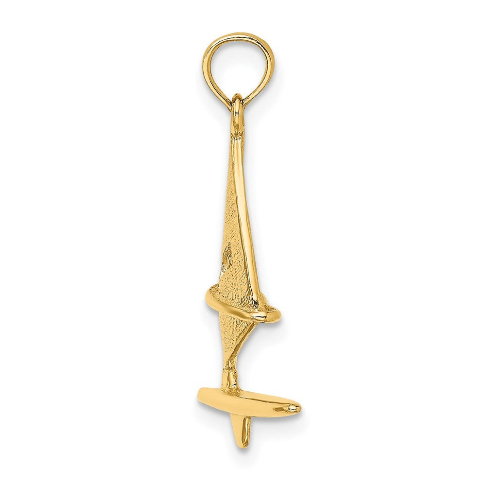 14k Yellow Gold 3-D Textured Windsail Surfing Board Charm