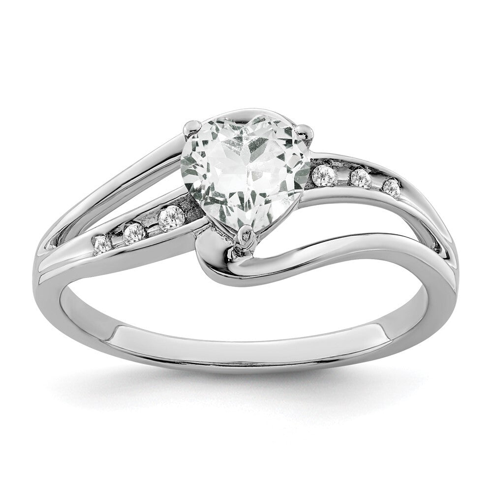 Sterling Silver Rhodium-plated White Topaz and Diamond Ring Size 7