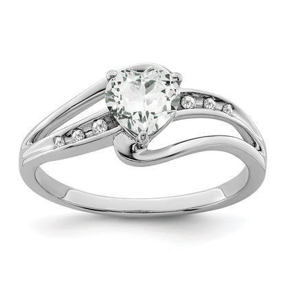 Sterling Silver Rhodium-plated White Topaz and Diamond Ring Size 7