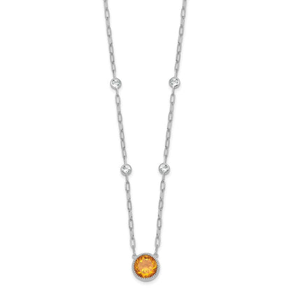 Sterling Silver Polished Round Citrine and White Topaz Necklace 16+2"