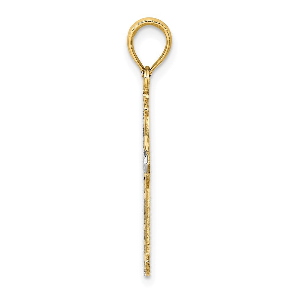 14k Yellow Gold w Rhodium Diamond-Cut Cross Charm