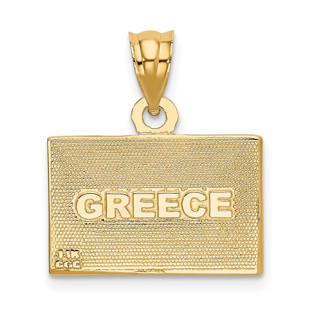 14k Yellow Gold Solid Enameled Greece Flag Pendant for Women