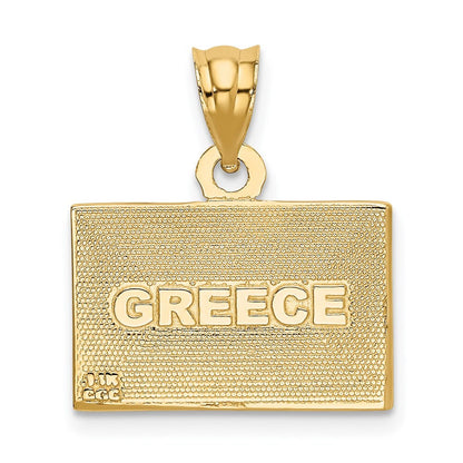 14k Yellow Gold Solid Enameled Greece Flag Pendant for Women