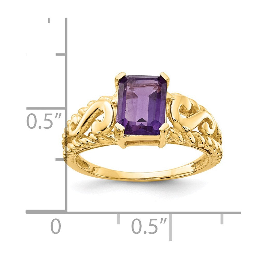14K Yellow Gold 8x6mm Emerald Cut Amethyst ring