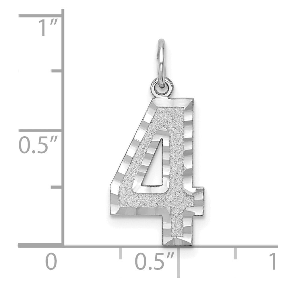14k White Gold Large Brushed Diamond-cut Number 4 Charm Pendant for Women