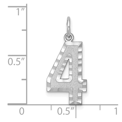 14k White Gold Large Brushed Diamond-cut Number 4 Charm Pendant for Women