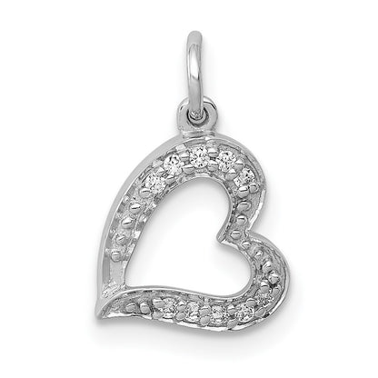 14k White Gold 1/20ct. Diamond Curved Heart Charm Pendant for Women