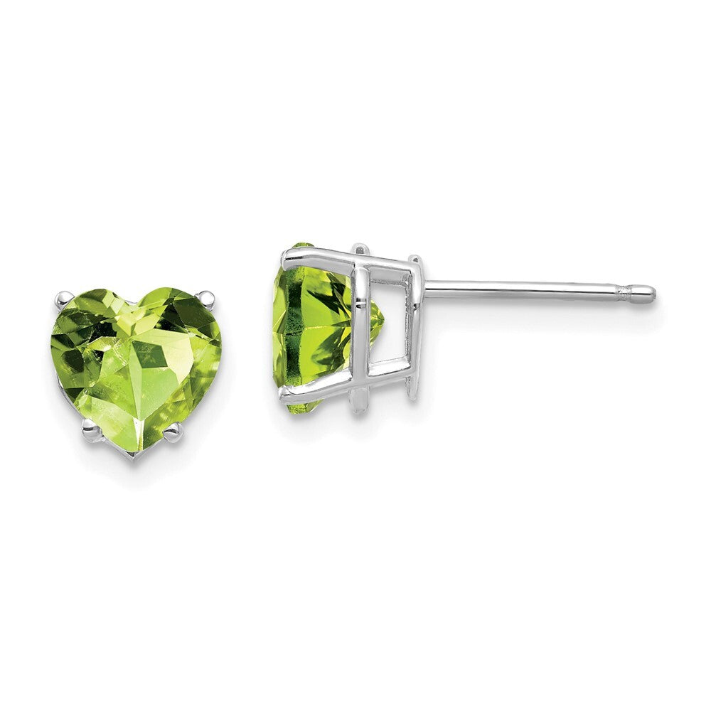 14k White Gold 7mm Heart Peridot Stud Earrings Gift for Women