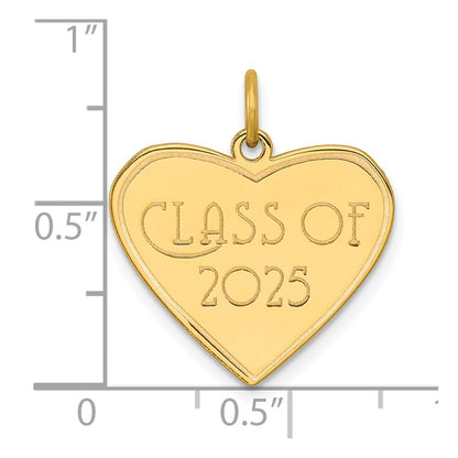 14k Yellow Gold Polished Class of 2025 Heart Charm Pendant for Women