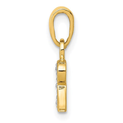 14k Yellow Gold with Rhodium Diamond Letter R Initial Pendant