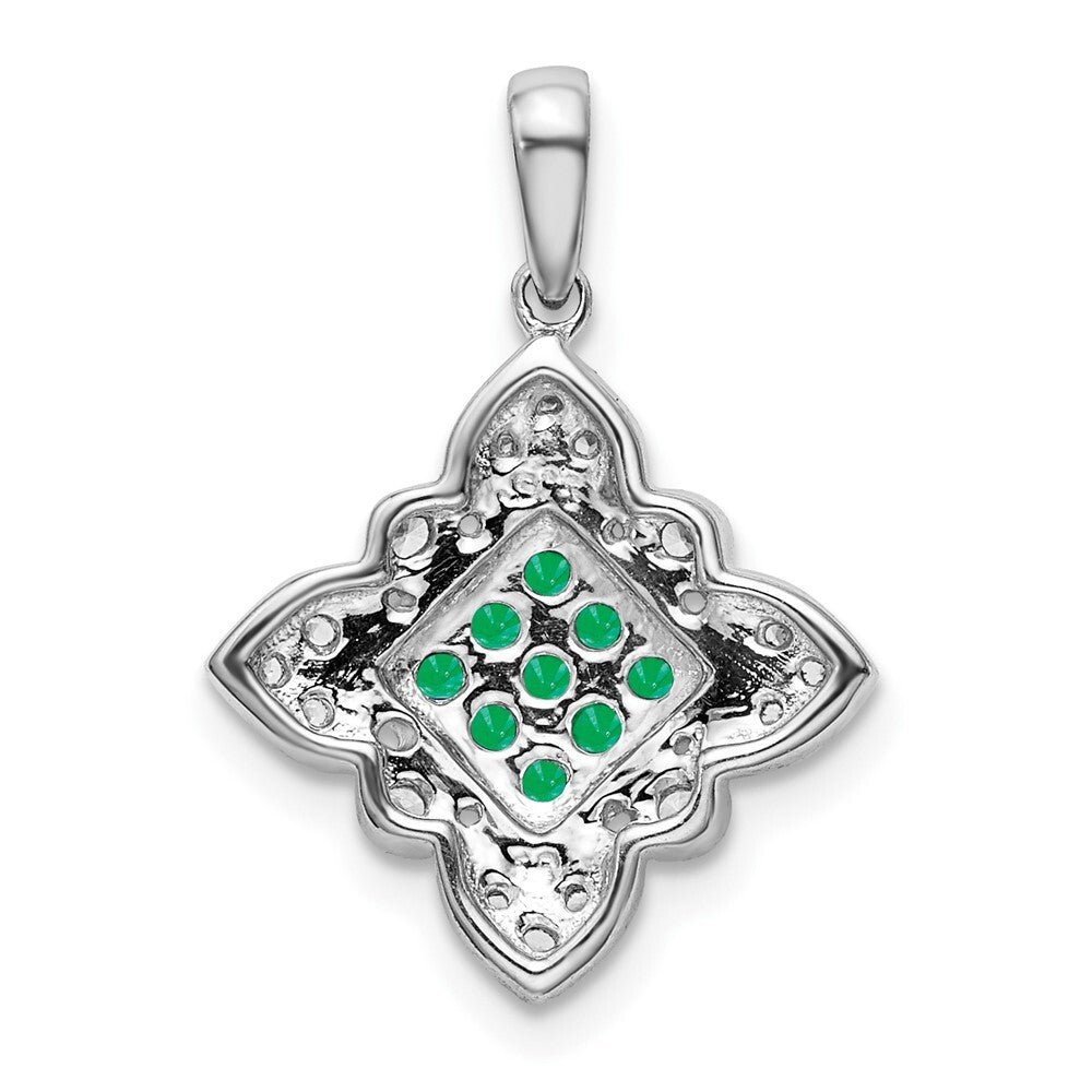 14k White Gold Emerald and Diamond Vintage Pendant for Women