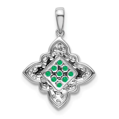 14k White Gold Emerald and Diamond Vintage Pendant for Women