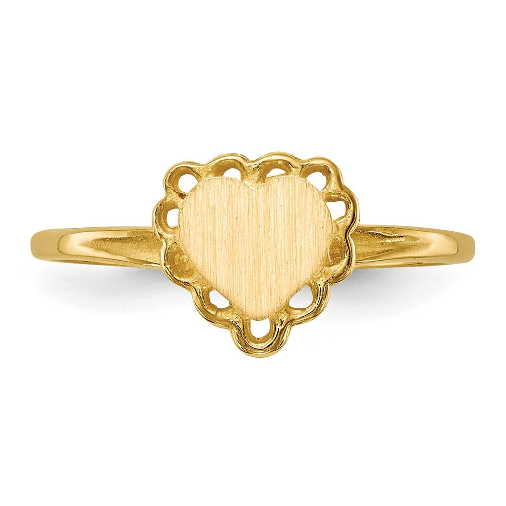 14K Yellow Gold 6.0x6.5mm Open Back Heart Signet Ring