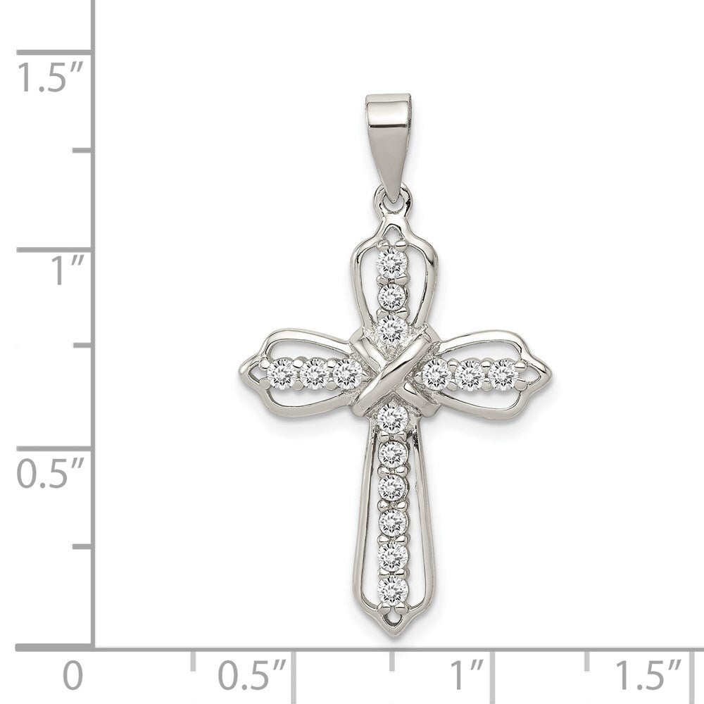 Sterling Silver Rhodium-plated Cubic Zirconia Cross Pendant