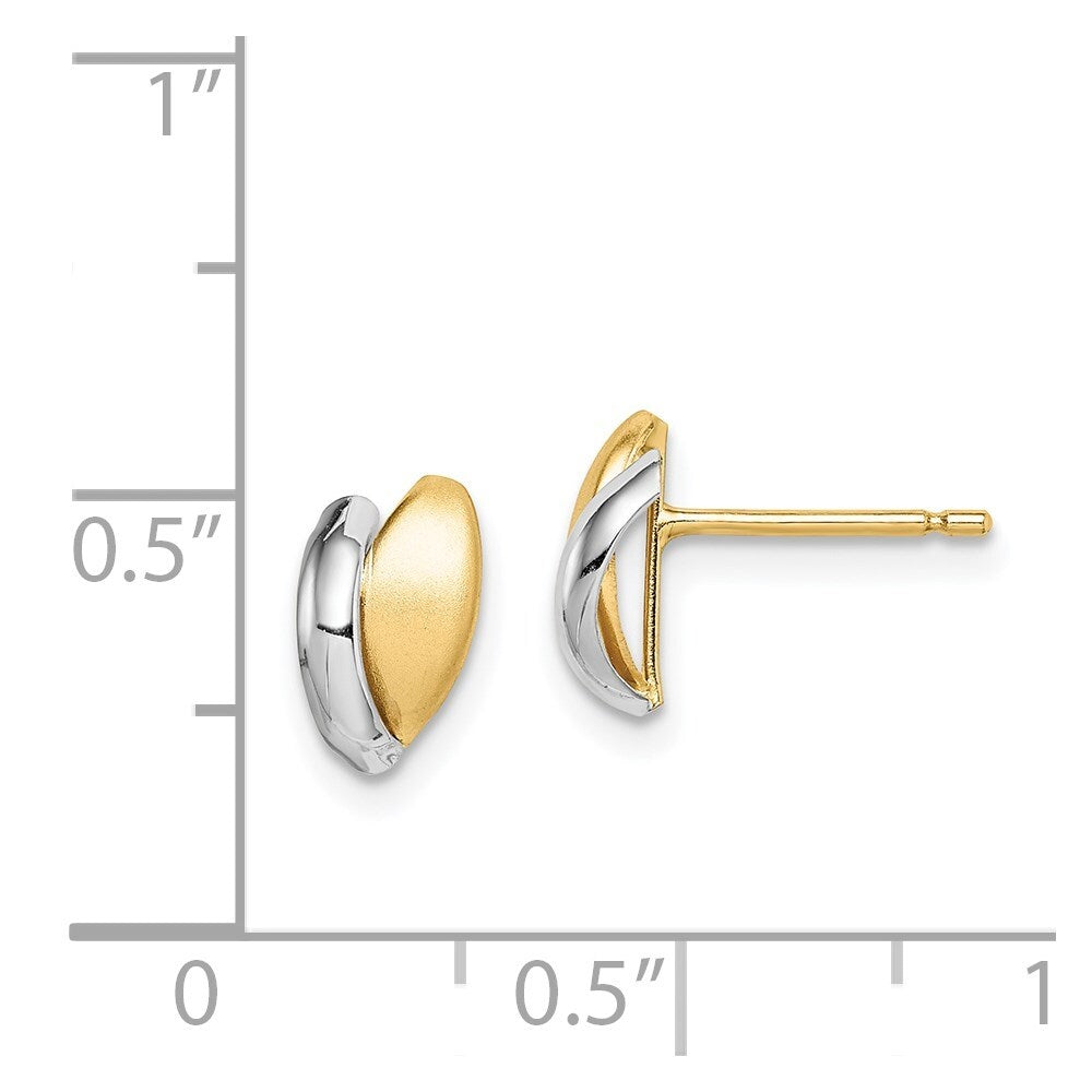 14k Yellow Gold Rhodium Satin Leaf Stud Earrings Gift for Women