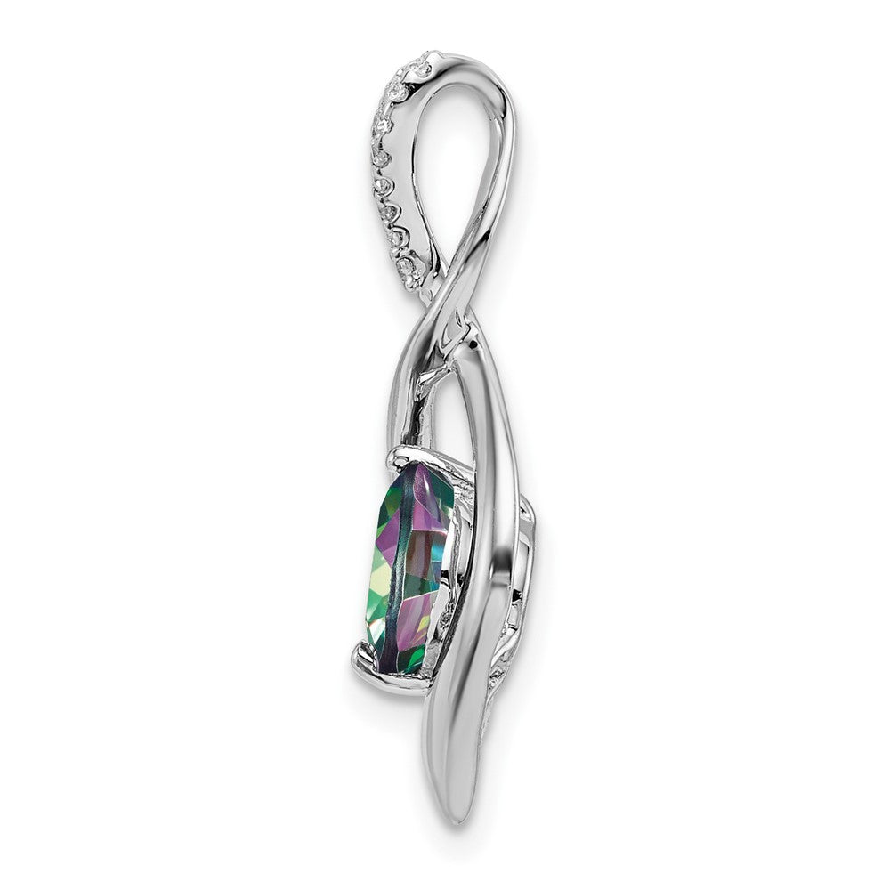 14k White Gold 6mm Round Mystic Fire Topaz and Diamond Pendant