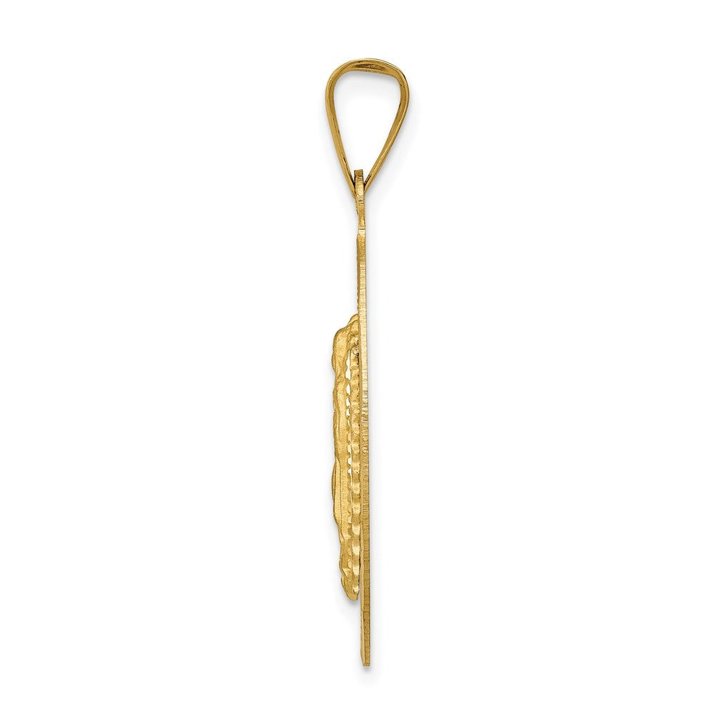14k Yellow Gold Rhodium Diamond-Cut Lady Of Guadalupe Oval Pendant