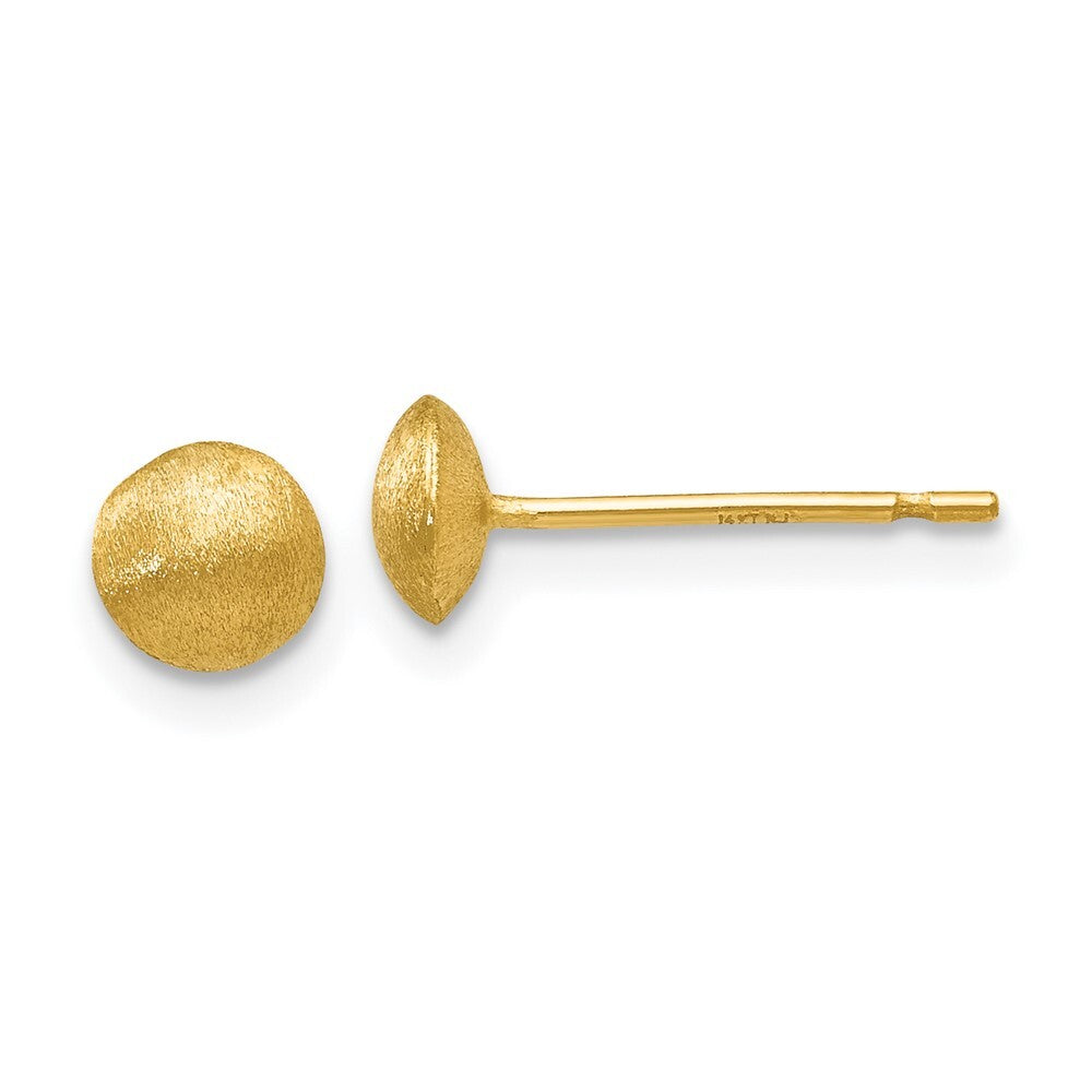 14k Yellow Gold 5mm Satin Puffed Button Stud Earrings Gift for Women