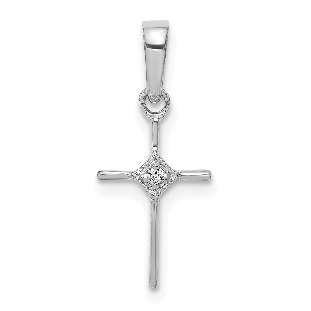 14k White Gold Small .01ct. Diamond Cross Pendant for Women