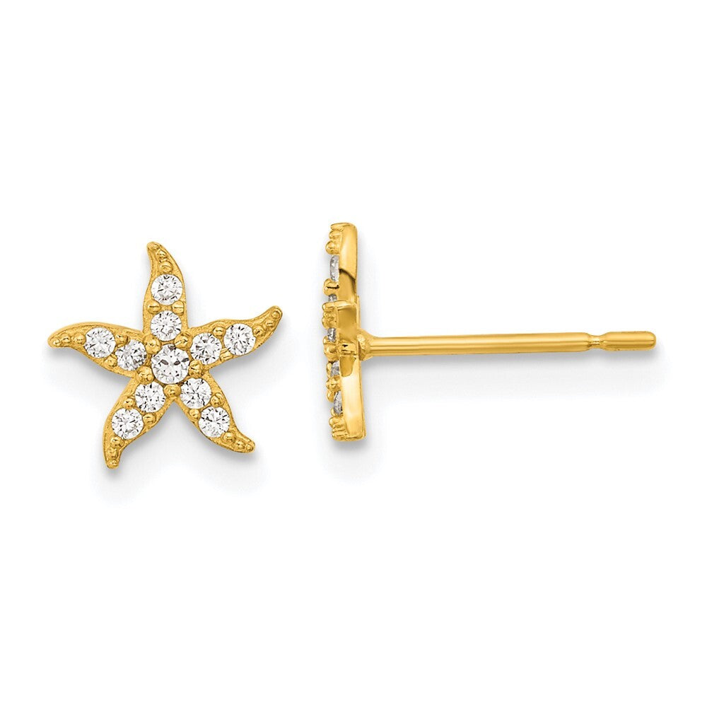 14k Yellow Gold Childrens Cubic Zirconia Starfish Stud Earrings Gift for Women