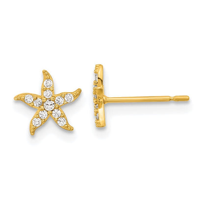 14k Yellow Gold Childrens Cubic Zirconia Starfish Stud Earrings Gift for Women
