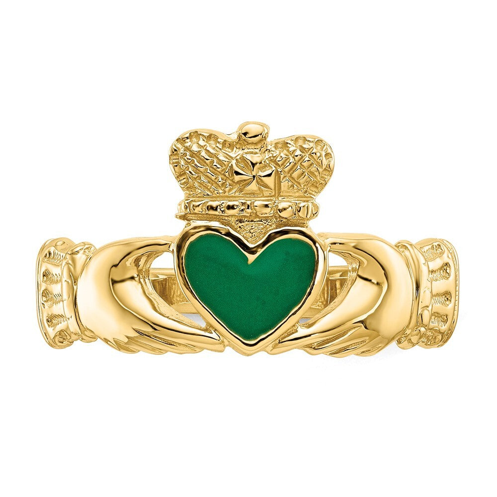 14K Yellow Gold Enamel Claddagh Ring