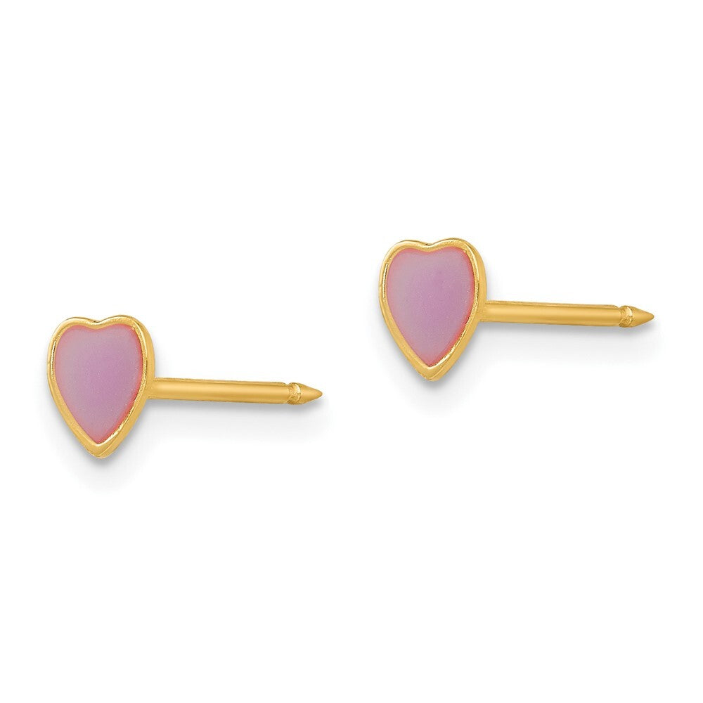 14k Yellow Gold Epoxy Fill Purple Heart Stud Earrings Gift for Women