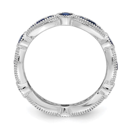 Sterling Silver Rhodium-plated Synthetic Blue Spinel Eternity Band Size 8