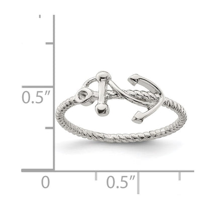Sterling Silver Rhodium-plated Polished Anchor Ring