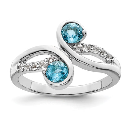 Sterling Silver Rhod-plated .8t.w. LSBT/White Topaz Swirl Ring Size 6