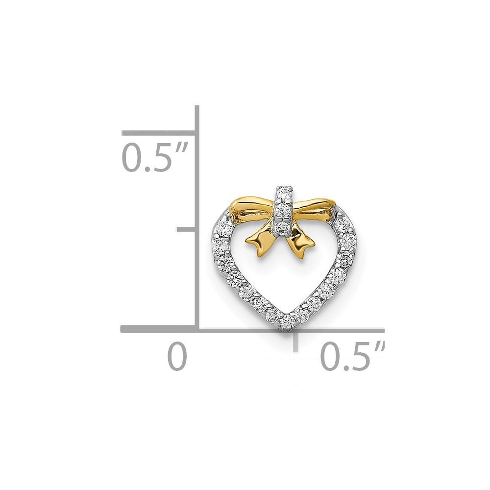14k White Gold White Yellow Rhod Polished 1/10ct. Diamond Heart Bow Chain Slide