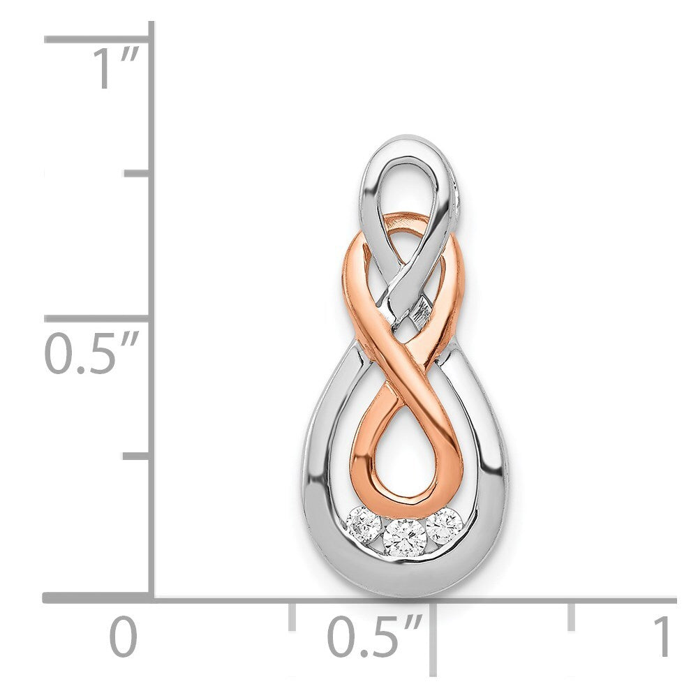 14k Two-tone Gold White and Diamond Double Infinity Chain Slide Pendant