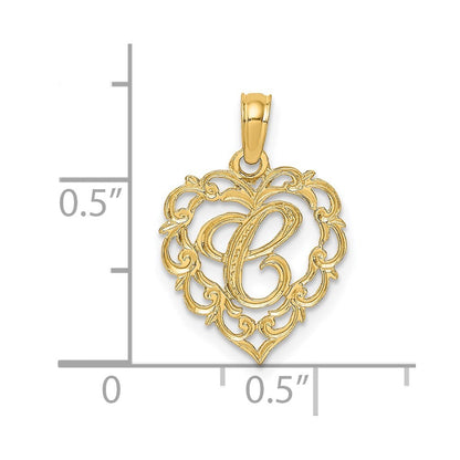 14k Yellow Gold Heart Script Letter C Initial Charm