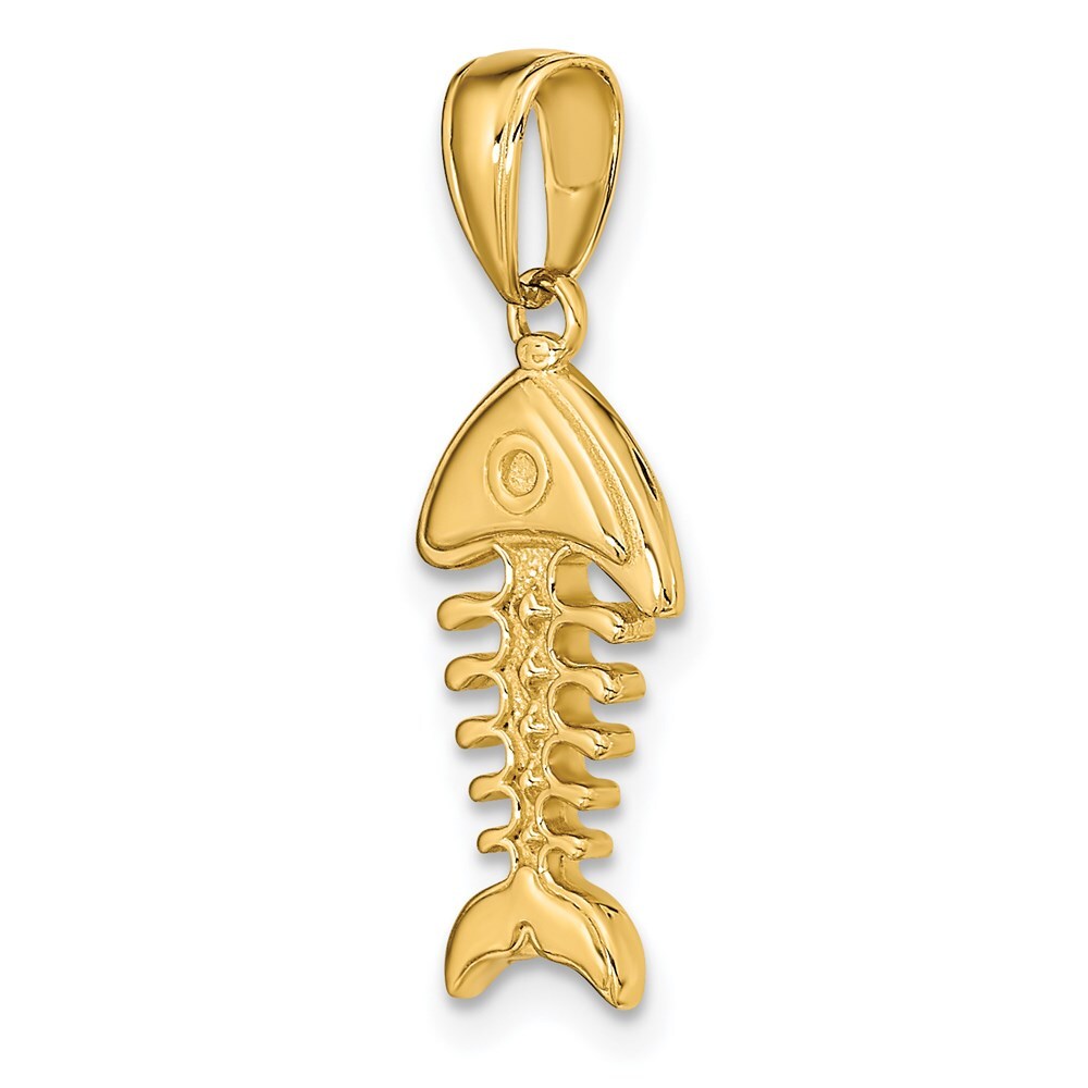 14k Yellow Gold Polished 3-D Fish Bone Pendant for Women