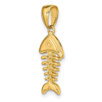 14k Yellow Gold Polished 3-D Fish Bone Pendant for Women