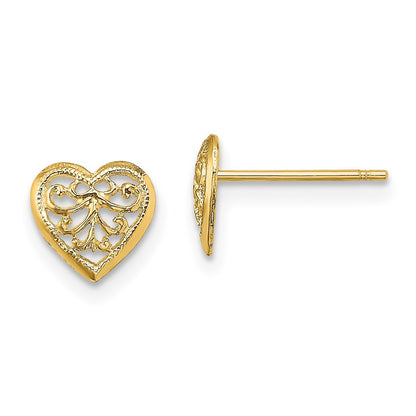 14k Yellow Gold Filigree Heart Earrings