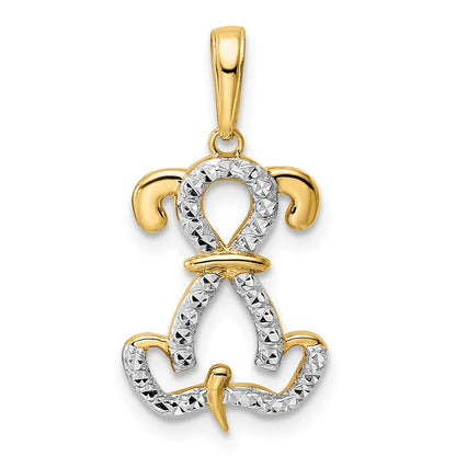 14k Yellow Gold and White Rhodium Diamond-cut Sitting Puppy Pendant for Women