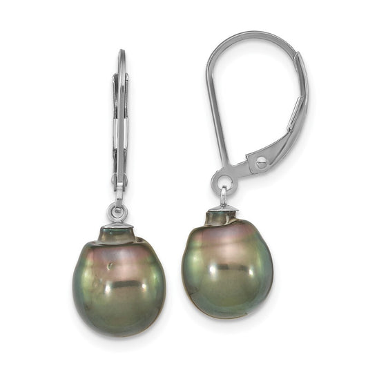 Sterling Silver Black Teardrop Tahitian Saltwater Cultured Pearl Dangle Earrings