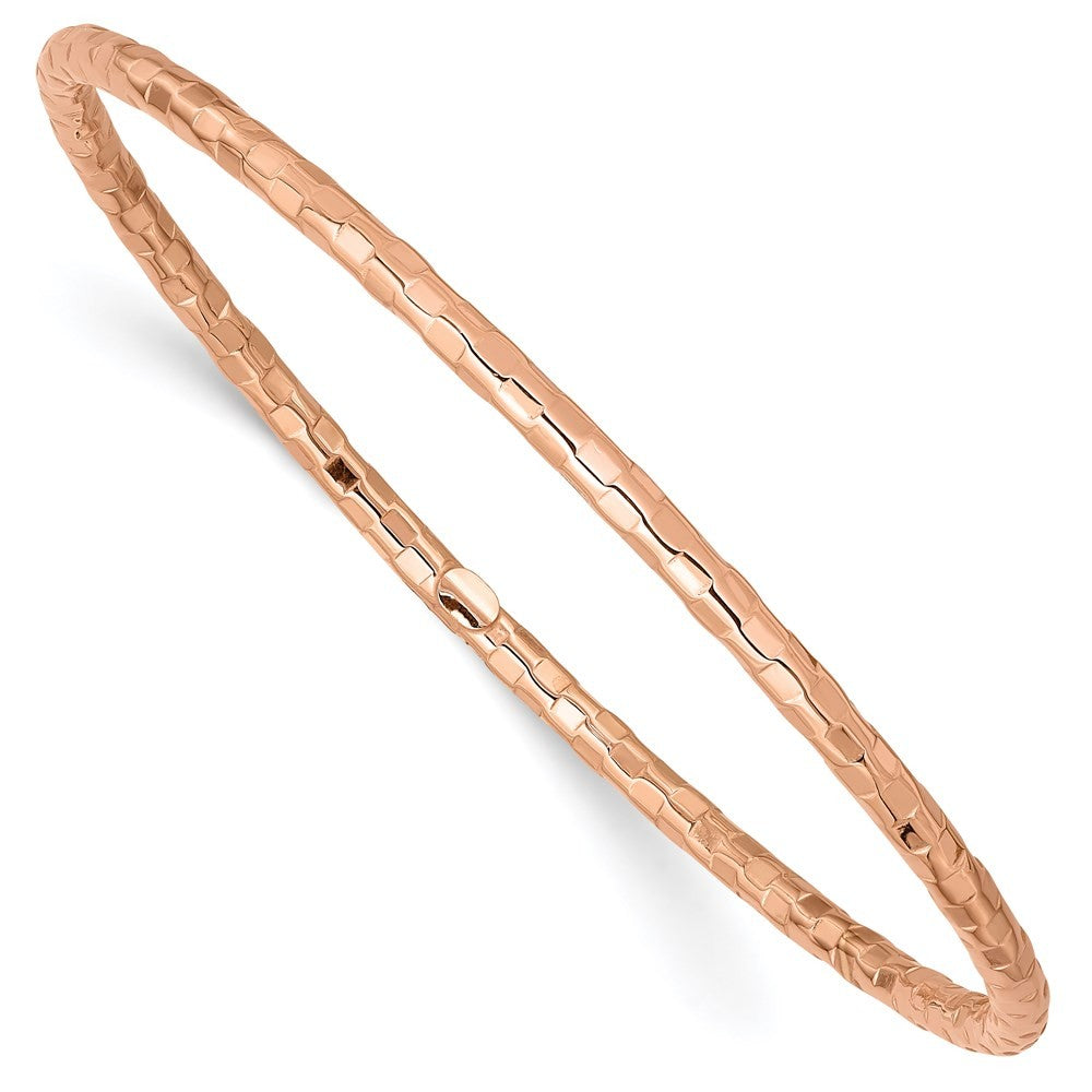14K Rose Gold Polished Textured 3.00mm Slip-on Round Bangle Bracelet