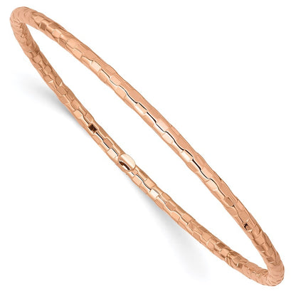14K Rose Gold Polished Textured 3.00mm Slip-on Round Bangle Bracelet