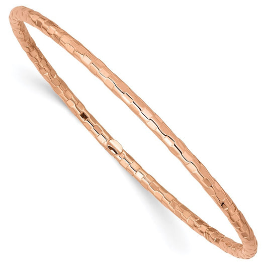 14K Rose Gold Polished Textured 3.00mm Slip-on Round Bangle Bracelet